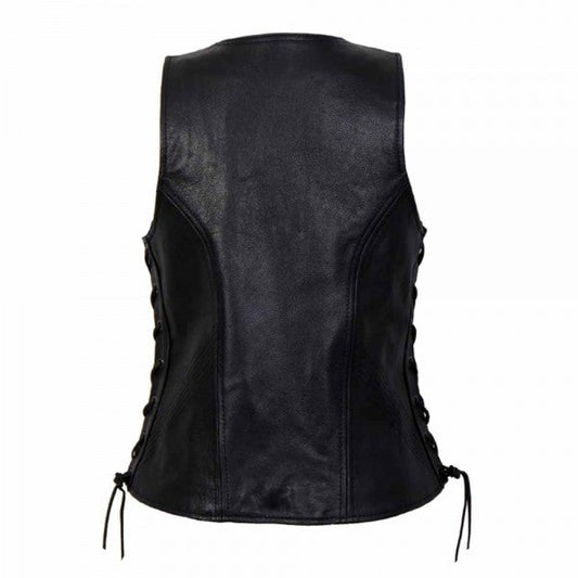 HOT LEATHERS LADIES SIDE LACE ZIP UP LEATHER VEST