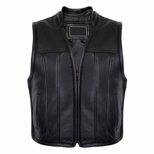 ZIPPER LEATHER VEST BIKER IN BLACK