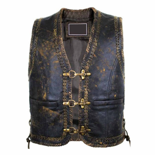 VINTAGE MEN'S LEATHER VEST DOUBLE BRAIDED