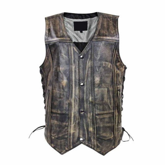 MEN'S 'WRECK' DISTRESSED BROWN MULTI-POCKET LEATHER VEST