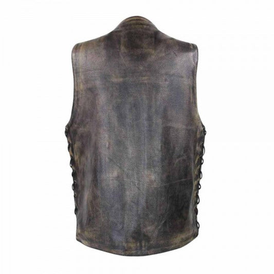 MEN'S 'WRECK' DISTRESSED BROWN MULTI-POCKET LEATHER VEST