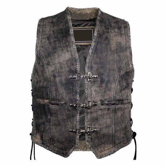 VINTAGE GRAY MEN'S LEATHER VEST BIKER KUTTE