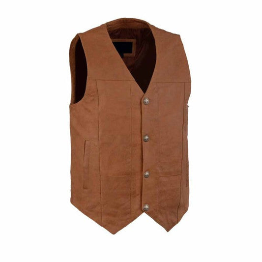 LEATHER MEN'S SADDLE WESTERN STYLE LEATHER VEST WITH BUFFALO SNAPS