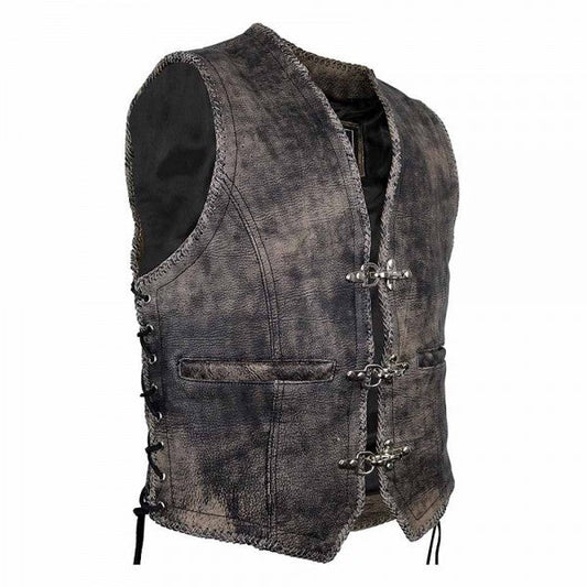 VINTAGE GRAY MEN'S LEATHER VEST BIKER KUTTE