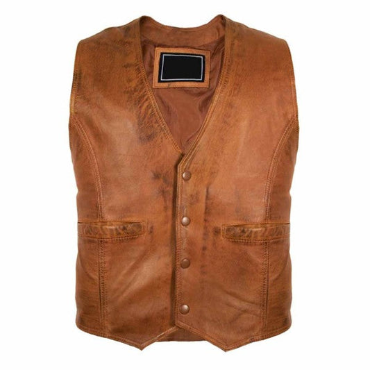 CLASSIC MEN'S LEATHER VEST IN BROWN MADE OF SOFT LAMB LEATHER