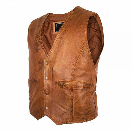 CLASSIC MEN'S LEATHER VEST IN BROWN MADE OF SOFT LAMB LEATHER