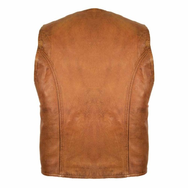 CLASSIC MEN'S LEATHER VEST IN BROWN MADE OF SOFT LAMB LEATHER