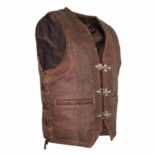 BROWN MEN'S COWHIDE BIKER LEATHER VEST