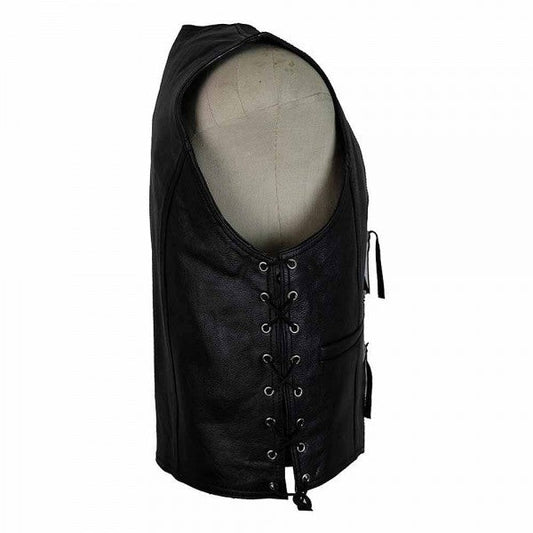 CONCHOS CHOPPER LEATHER VEST IN BLACK