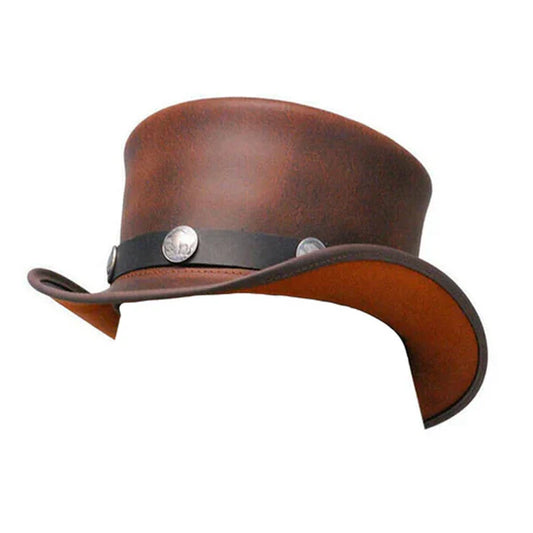 Steampunk-Inspired Brown Leather Top Hat
