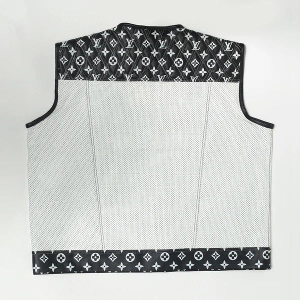 Leather Vest Men's Hunt Club White Black Paisley Leather Build Denim Style Rider Motorcycle Leather Vest Men Vest