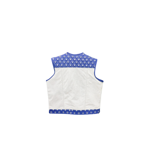 Premium Designer Blue & White Leather Vest - Stylish & Durable