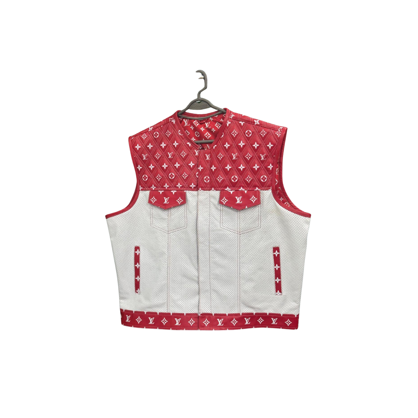 Red & White Designer Leather Vest - Bold & Trendy