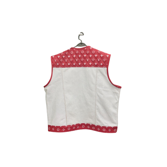 Red & White Designer Leather Vest - Bold & Trendy