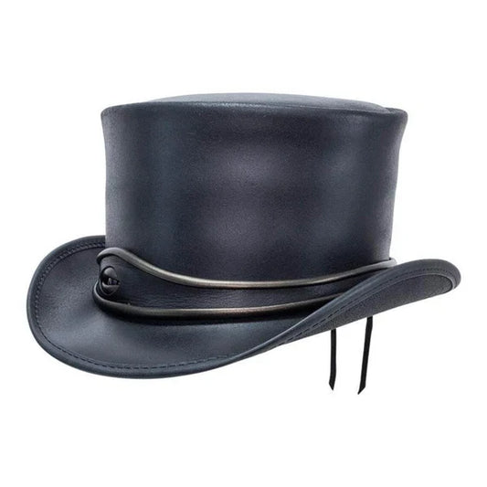 Steampunk-inspired Black Leather Top Hat with El Dorado Eye Band
