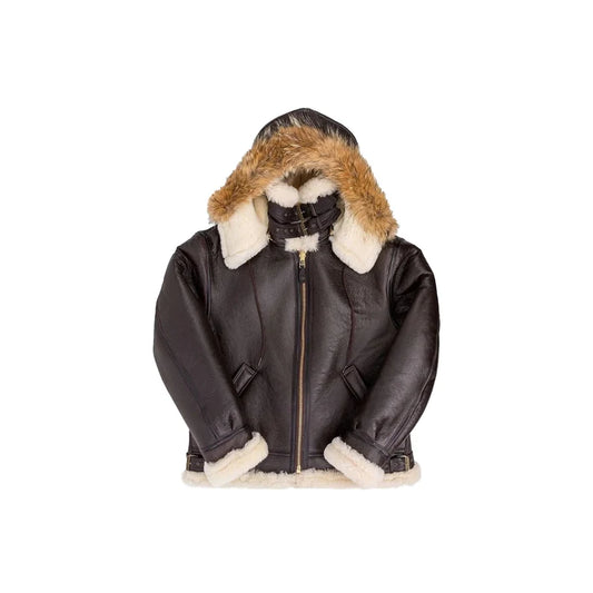 Men's Bomber B3 RAF Aviator Flying Leather jacket, Men's Bomber B3 jacket, Handmade Brown Hooded Leather Vintage Jacket.