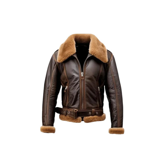 Men's B3 Bomber Aviator leather Faux Fur Shearling Jacket, Handmade Distressed Brown Real leather Shearling Jacket, Style Winter Fur Coat.
