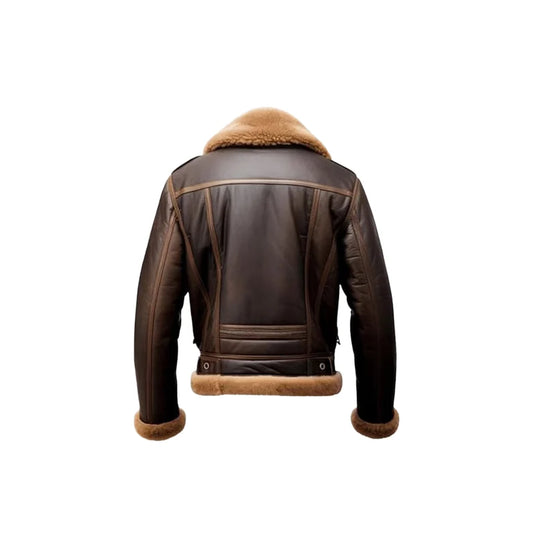 Men's B3 Bomber Aviator leather Faux Fur Shearling Jacket, Handmade Distressed Brown Real leather Shearling Jacket, Style Winter Fur Coat.