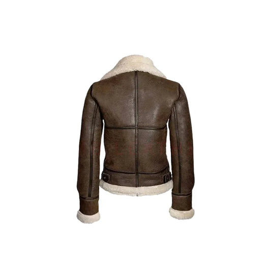 Women's RAF Aviator B3 Bomber Leather Jacket,Women Brown Real Leather Sheepskin Faux Fur Jacket,Handmade Faux Fur Shearling Coat.