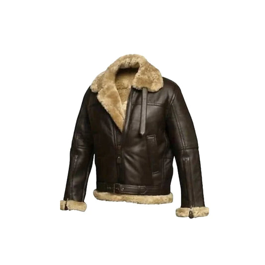 Brown B3 Aviator Shearling Jacket, RAF B3 Aviator Brown Bomber Leather Jacket, Real Sheepskin Shearling Leather Jacket, Gift For Him.