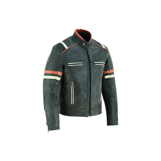 Men's Vintage Cafe Racer Biker Retro Moto Distressed Leather Jacket,Handmade Black Distressed Genuine Cowhide Leather Jacket.