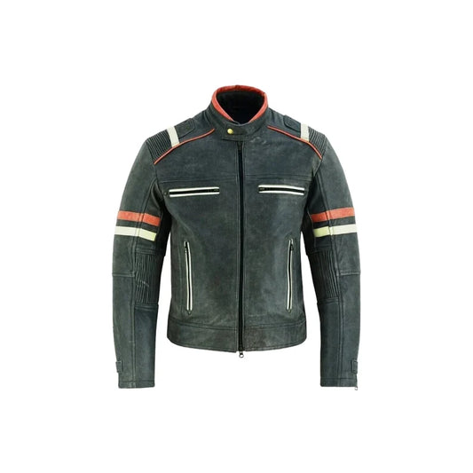 Men's Vintage Cafe Racer Biker Retro Moto Distressed Leather Jacket,Handmade Black Distressed Genuine Cowhide Leather Jacket.