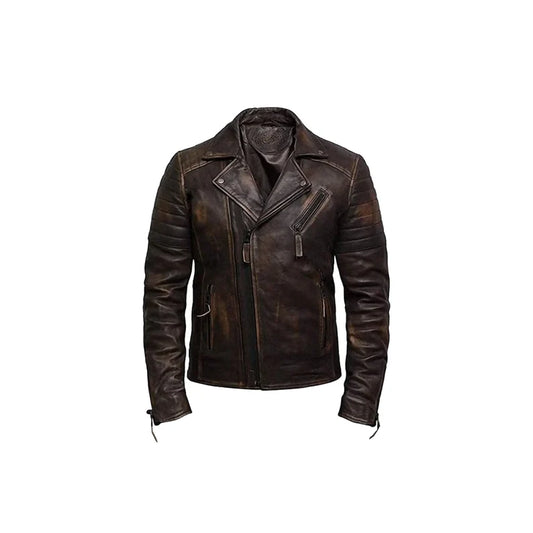 Mens Leather Brando Biker Motorcycle Retro Classic Cafe Racer Leather Jacket,Mens Genuine Leather Slim Fit Cross Zip Retro Vintage Jacket.