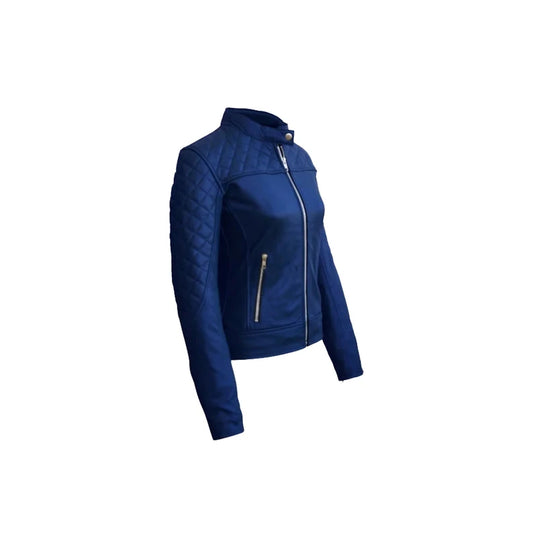 Women's Lambskin Real Leather Jacket, Handmade Blue Biker Slim fit Leather Jacket. Fashion Leather Jacket.