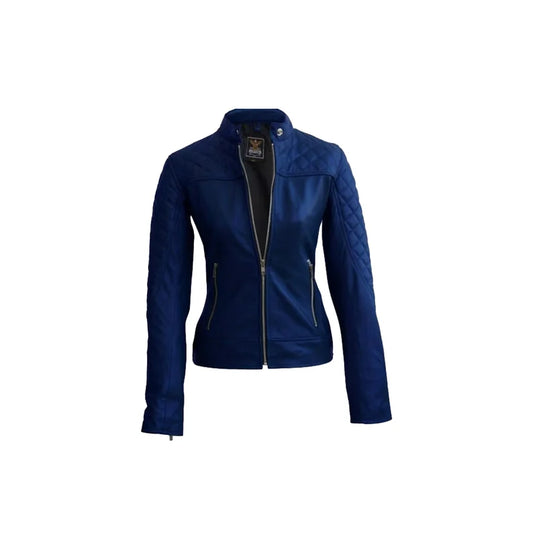 Women's Lambskin Real Leather Jacket, Handmade Blue Biker Slim fit Leather Jacket. Fashion Leather Jacket.