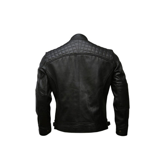 Men's Handmade Black Lambskin Motorcycle Leather Jacket, Cafe Racer Biker Genuine Leather Jacket, Slim Fit Black Biker Jacket.