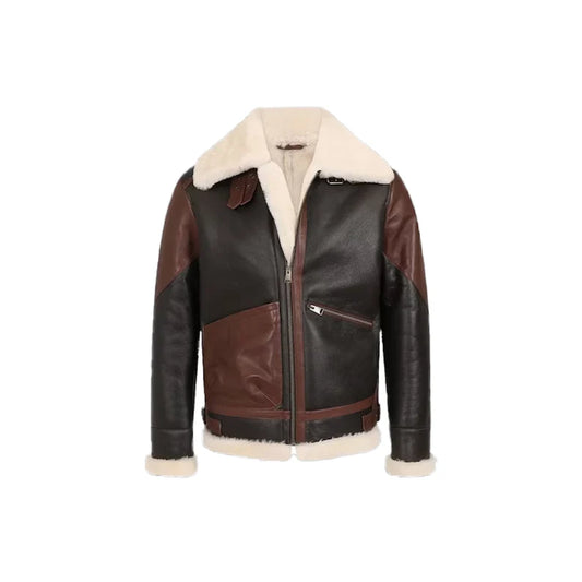 Brown B3 Aviator Shearling Jacket, RAF B3 Aviator Brown Bomber Leather Jacket, Real Sheepskin Shearling Leather Jacket, Gift For Him.