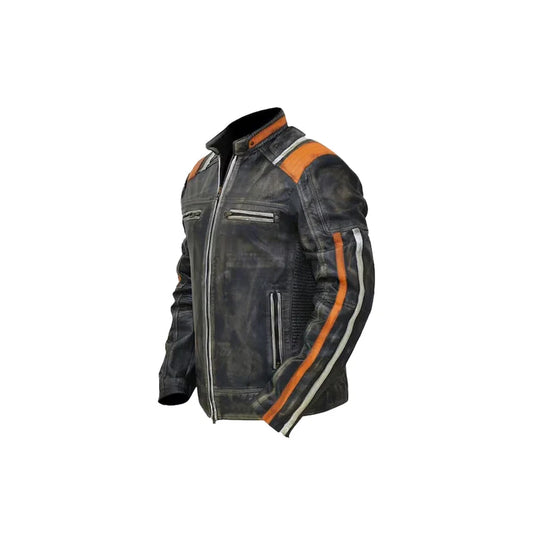 Handmade Men's Retro 3 Cafe Racer Biker Jacket, Vintage Retro 3 Cafe Racer Motorcycle Distressed Real Leather Jacket, Gift for Him