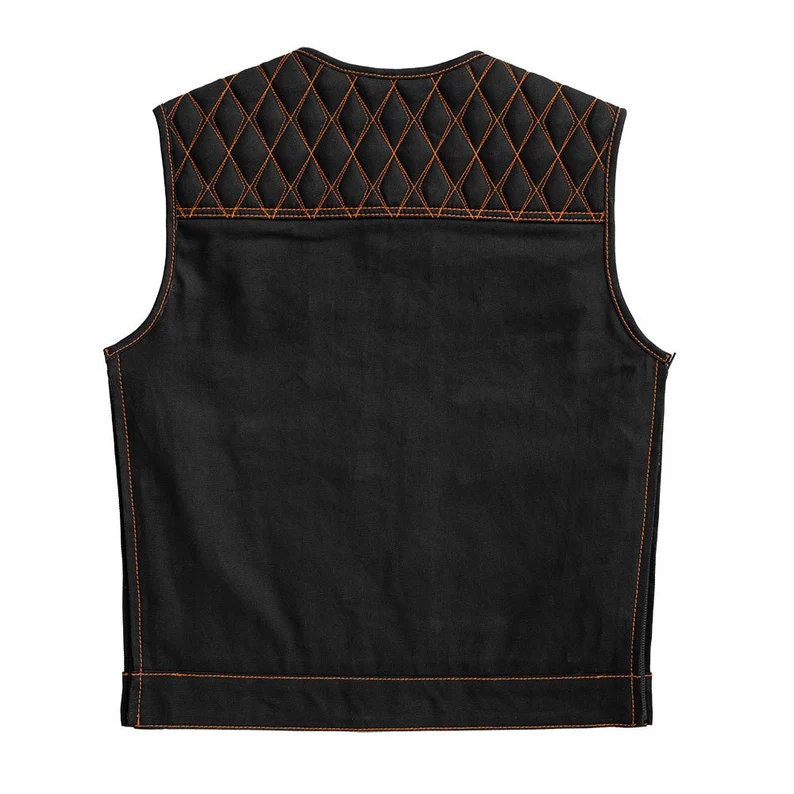 Denim Biker Vest, Hunt Club Leather Builder Diamond Quilted Custom Biker Vest, Paisley Vest