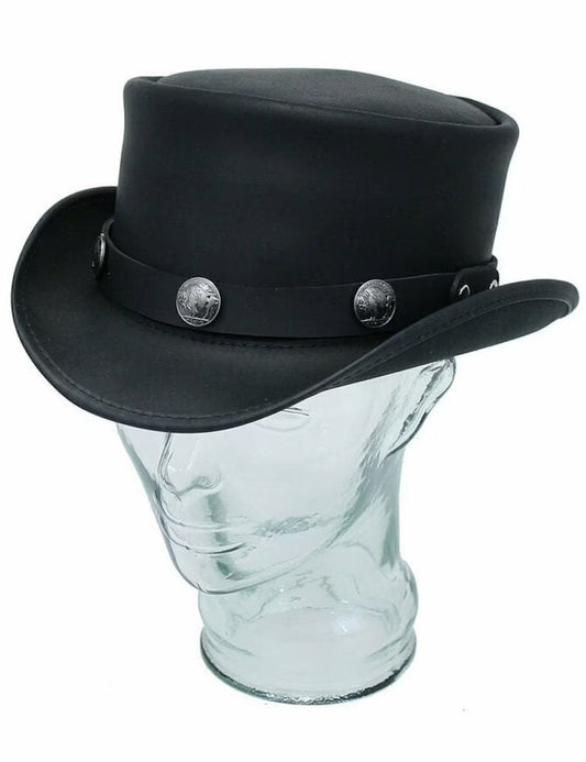 Marlow SteamPunk Deadman Biker American Five Cent Black Leather Top Hat