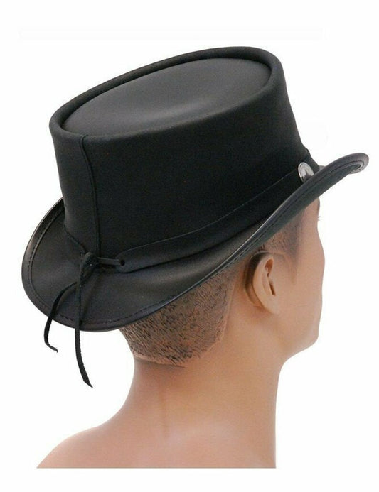 Marlow SteamPunk Deadman Biker American Five Cent Black Leather Top Hat