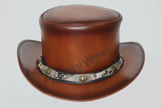 Top Hat-Smokey Shaded pale Rider Smokey Shaded Leather hat,Leather Top Hat,Gothic Top Hat,Mens Top Hat,Steampunk Top Hat,Custom Top Hat