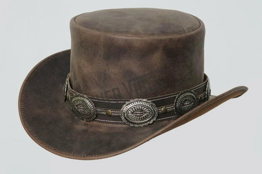 Top Hat-Pale Rider Distress Brown Leather hat,Leather Top Hat, Gothic Top Hat, Men's Top Hat, Steampunk Top Hat, Custom Top Hat