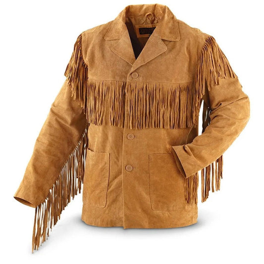 Western Jacket Men Brown Suede Vintage Traditional Western Cowboy Leather Jacket With Fringe Hand Made Country Side Red Indian Western Wear