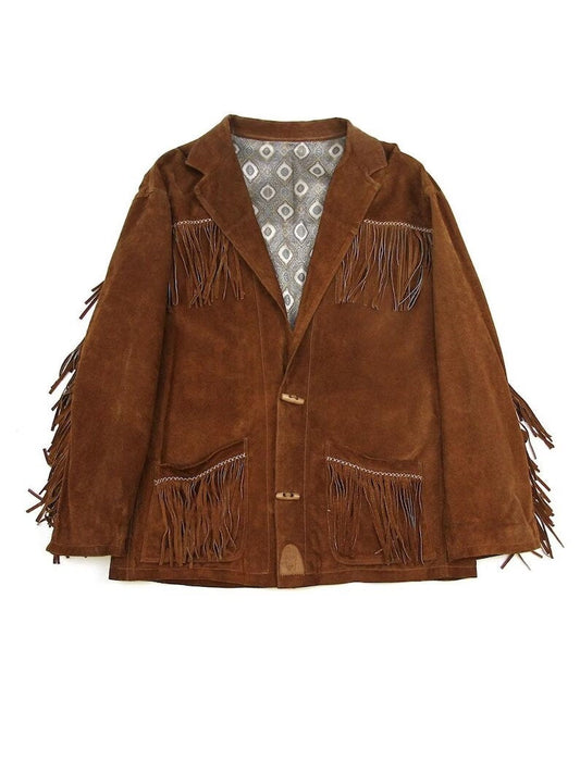 Leather jacket Men's Traditional Native Brown Suede Leather Western Jacket With Braided Fringes Country Side Red Indian Western Wear