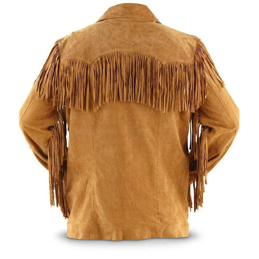 Western Jacket Men Brown Suede Vintage Traditional Western Cowboy Leather Jacket With Fringe Hand Made Country Side Red Indian Western Wear