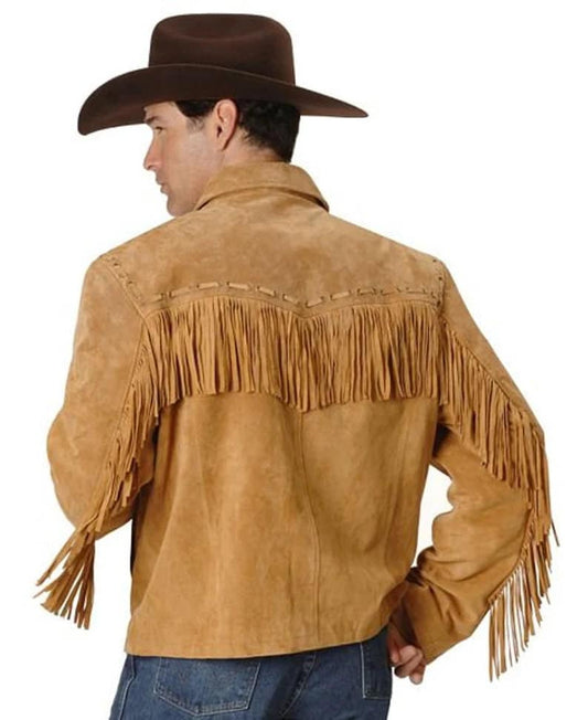 Western Jacket Suede Handmade Western Suede Leather Mountain Men Buckskin Shirt With Fringes Cowboy Rodeo Style Shirt