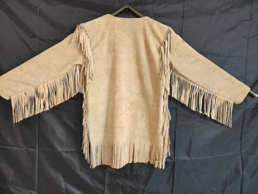 New Men Handmade Native American Mountain Man Buckskin Leather War Shirt