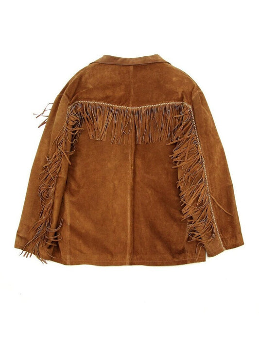 Leather jacket Men's Traditional Native Brown Suede Leather Western Jacket With Braided Fringes Country Side Red Indian Western Wear