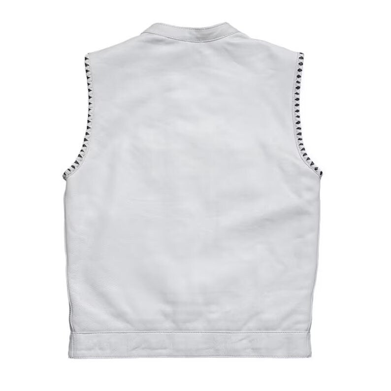MC Leather Hunt Club White Paisley Bandana Custom Bishop Vest Biker Motorcycle,leather Men Vest