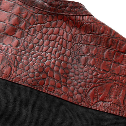 Leather Vest ,Crockodile Plated Leather Red Wax Motorcycle Mens Vest Denim Vest Black Vest