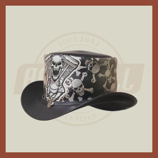 Leather Cross Skull Engine Skull Engine Band Motorcycle Biker Rider Top Hat