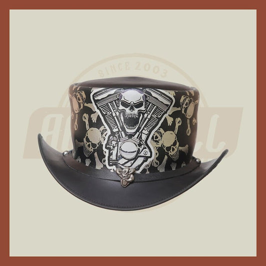 Leather Cross Skull Engine Skull Engine Band Motorcycle Biker Rider Top Hat