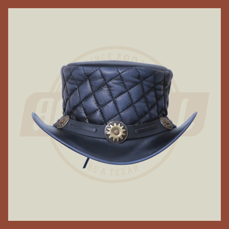Grey Wax Quilted Vintage Style Band Lases Steampunk Top Hat Motorcycle Rider