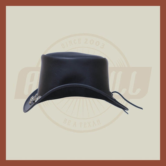 Skull And Chain band Motorcycle Biker Rider Leather Black Steampunk Top Hat