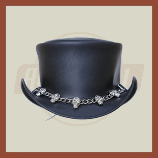 Skull And Chain band Motorcycle Biker Rider Leather Black Steampunk Top Hat